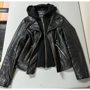 Guess Black Leather Moto  Motorcycle Jacket Blazer Sweater Coat Size M 🖤